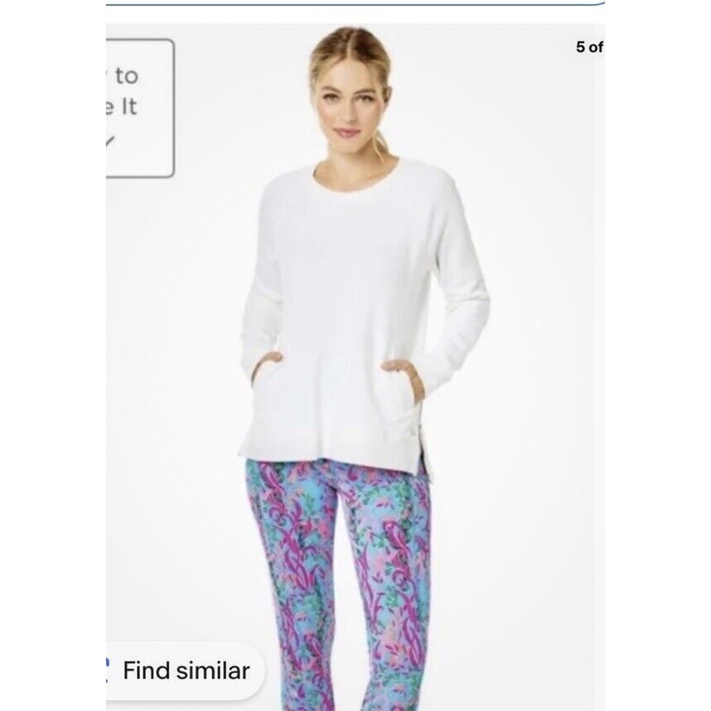 Lilly Pulitzer Luxletic Resort White Beach Comber Pullover Sweatshirt Large EUC